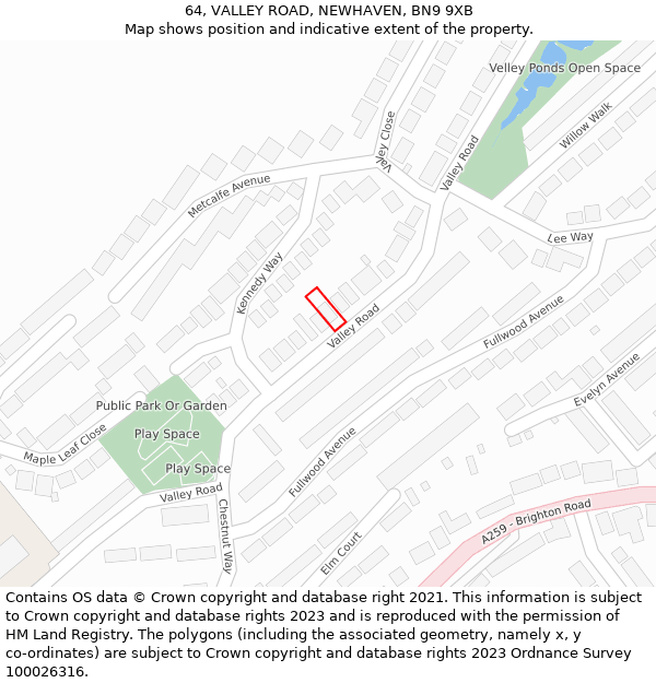 64, VALLEY ROAD, NEWHAVEN, BN9 9XB: Location map and indicative extent of plot