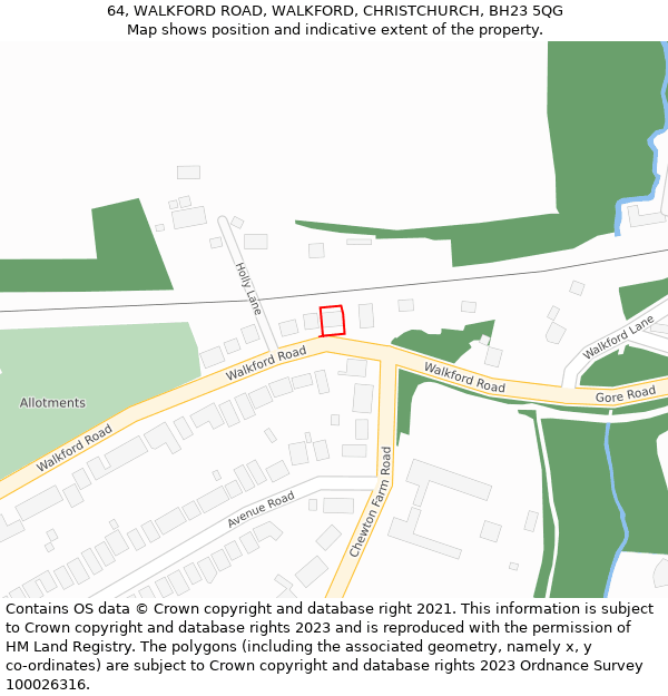 64, WALKFORD ROAD, WALKFORD, CHRISTCHURCH, BH23 5QG: Location map and indicative extent of plot