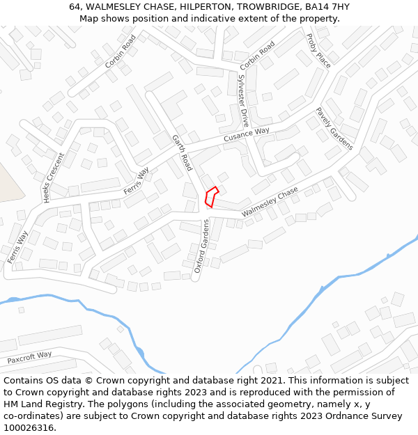 64, WALMESLEY CHASE, HILPERTON, TROWBRIDGE, BA14 7HY: Location map and indicative extent of plot