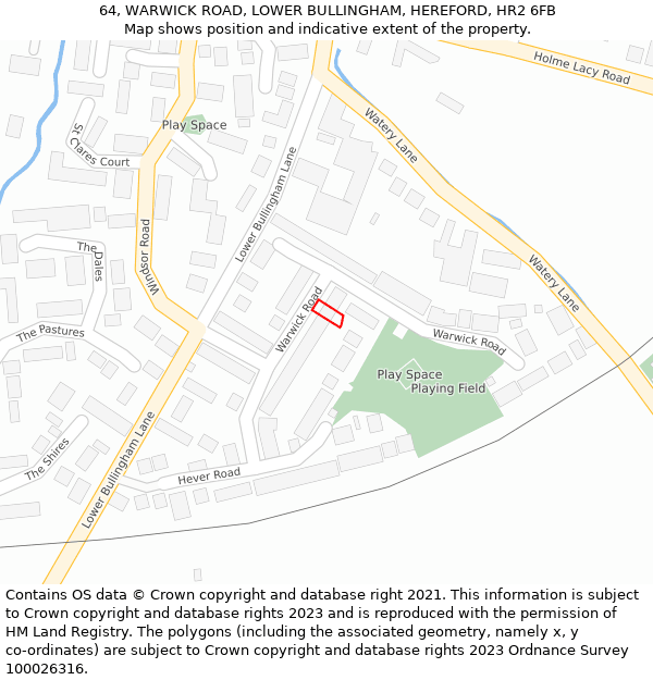 64, WARWICK ROAD, LOWER BULLINGHAM, HEREFORD, HR2 6FB: Location map and indicative extent of plot