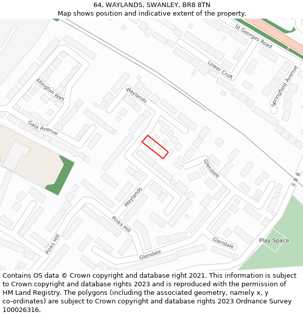 64, WAYLANDS, SWANLEY, BR8 8TN: Location map and indicative extent of plot