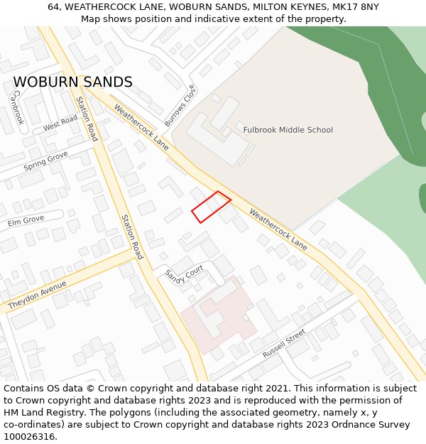 64, WEATHERCOCK LANE, WOBURN SANDS, MILTON KEYNES, MK17 8NY: Location map and indicative extent of plot