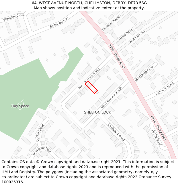 64, WEST AVENUE NORTH, CHELLASTON, DERBY, DE73 5SG: Location map and indicative extent of plot