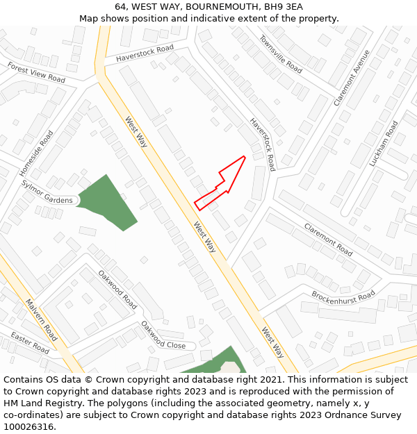 64, WEST WAY, BOURNEMOUTH, BH9 3EA: Location map and indicative extent of plot