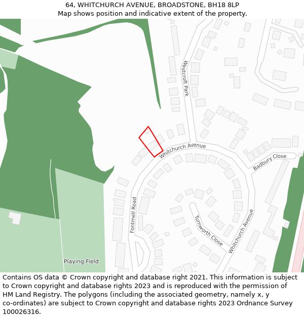 64, WHITCHURCH AVENUE, BROADSTONE, BH18 8LP: Location map and indicative extent of plot