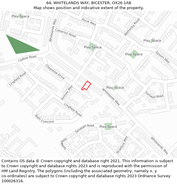 64, WHITELANDS WAY, BICESTER, OX26 1AB: Location map and indicative extent of plot