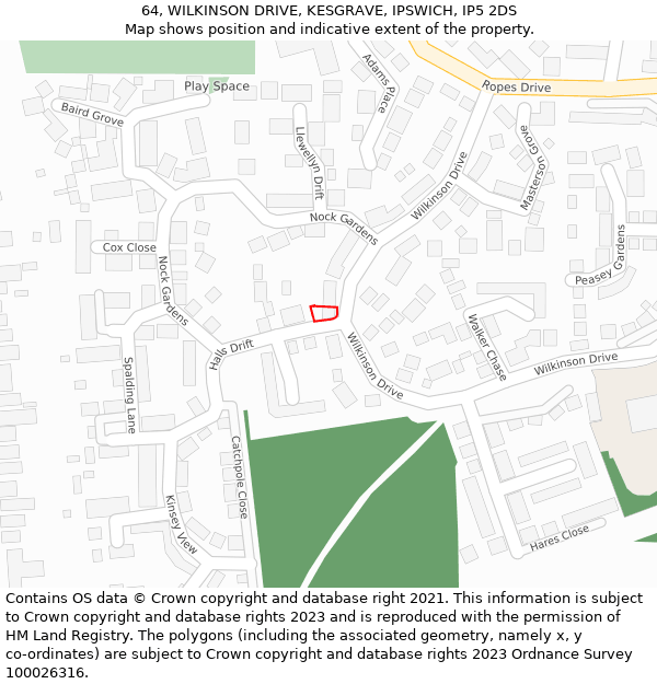 64, WILKINSON DRIVE, KESGRAVE, IPSWICH, IP5 2DS: Location map and indicative extent of plot
