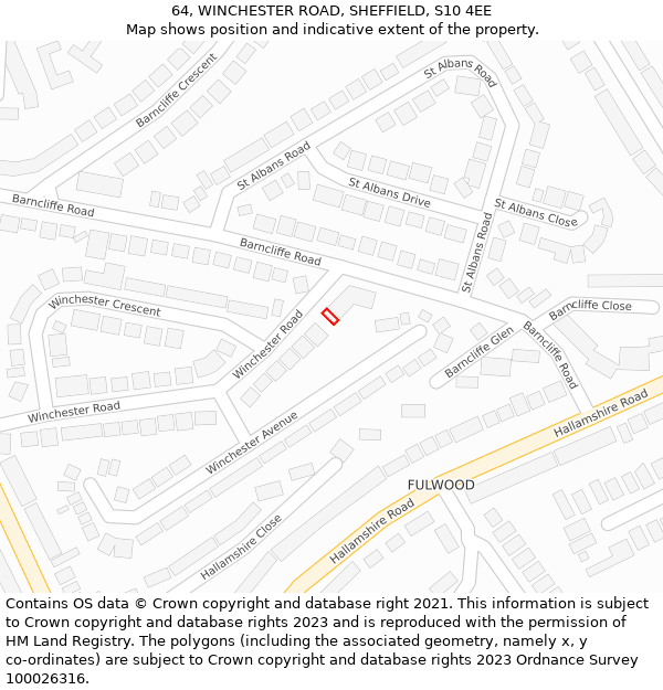 64, WINCHESTER ROAD, SHEFFIELD, S10 4EE: Location map and indicative extent of plot