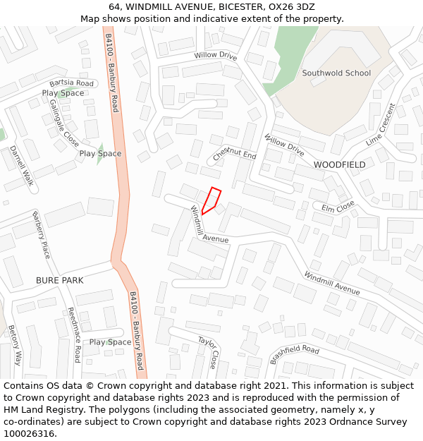 64, WINDMILL AVENUE, BICESTER, OX26 3DZ: Location map and indicative extent of plot