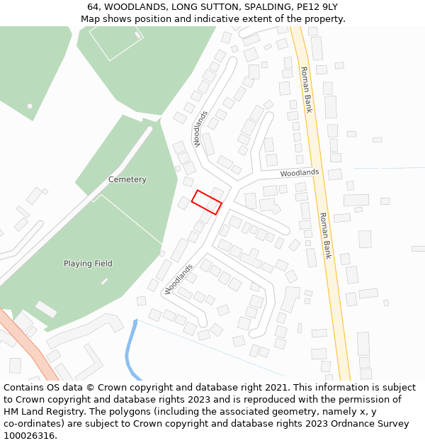 64, WOODLANDS, LONG SUTTON, SPALDING, PE12 9LY: Location map and indicative extent of plot