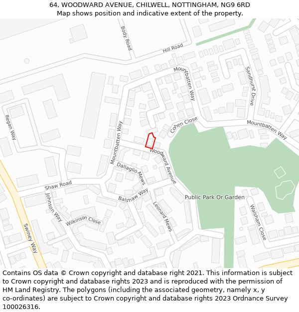 64, WOODWARD AVENUE, CHILWELL, NOTTINGHAM, NG9 6RD: Location map and indicative extent of plot