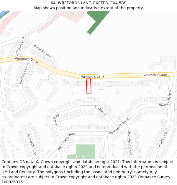 64, WREFORDS LANE, EXETER, EX4 5BS: Location map and indicative extent of plot