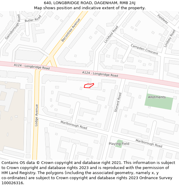 640, LONGBRIDGE ROAD, DAGENHAM, RM8 2AJ: Location map and indicative extent of plot
