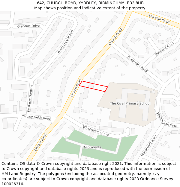 642, CHURCH ROAD, YARDLEY, BIRMINGHAM, B33 8HB: Location map and indicative extent of plot