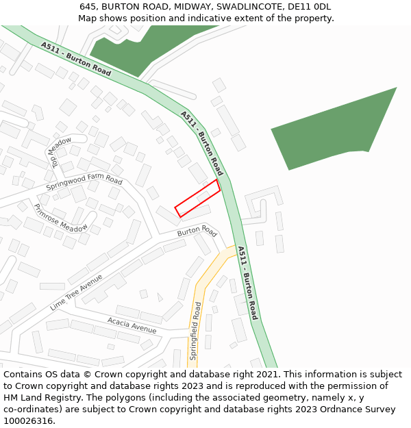 645, BURTON ROAD, MIDWAY, SWADLINCOTE, DE11 0DL: Location map and indicative extent of plot