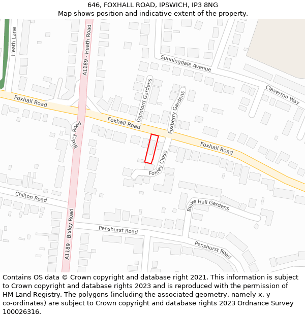 646, FOXHALL ROAD, IPSWICH, IP3 8NG: Location map and indicative extent of plot