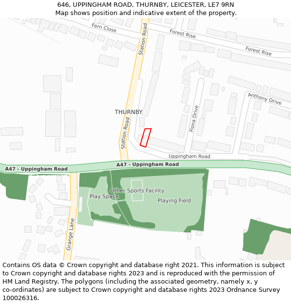 646, UPPINGHAM ROAD, THURNBY, LEICESTER, LE7 9RN: Location map and indicative extent of plot