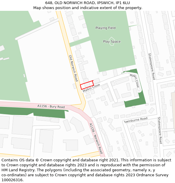 648, OLD NORWICH ROAD, IPSWICH, IP1 6LU: Location map and indicative extent of plot