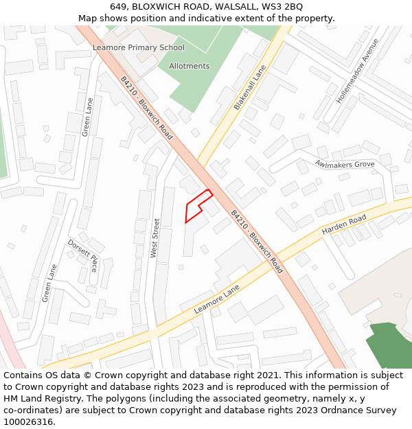 649, BLOXWICH ROAD, WALSALL, WS3 2BQ: Location map and indicative extent of plot