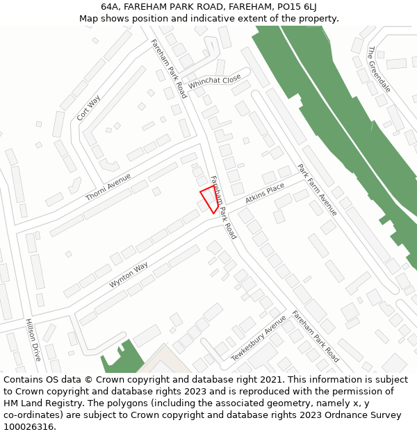 64A, FAREHAM PARK ROAD, FAREHAM, PO15 6LJ: Location map and indicative extent of plot