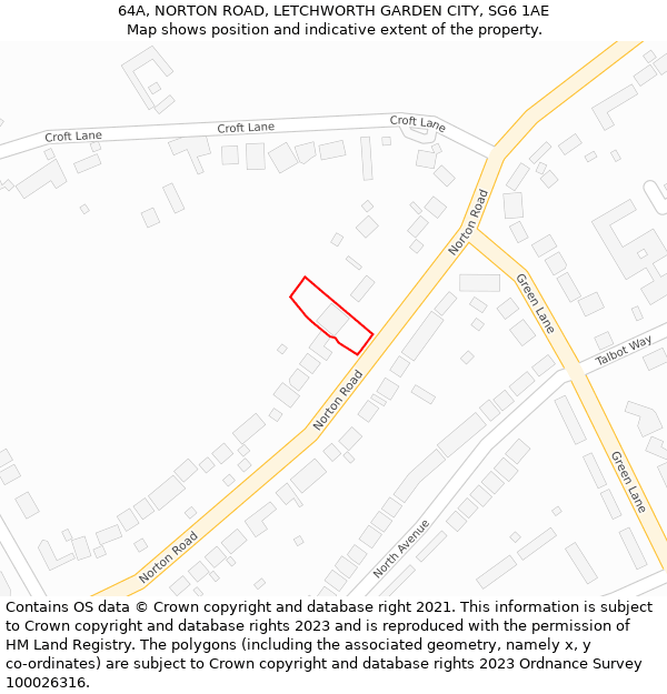 64A, NORTON ROAD, LETCHWORTH GARDEN CITY, SG6 1AE: Location map and indicative extent of plot