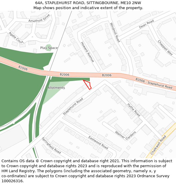 64A, STAPLEHURST ROAD, SITTINGBOURNE, ME10 2NW: Location map and indicative extent of plot