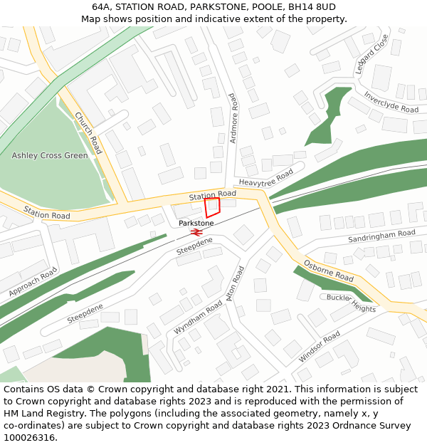 64A, STATION ROAD, PARKSTONE, POOLE, BH14 8UD: Location map and indicative extent of plot