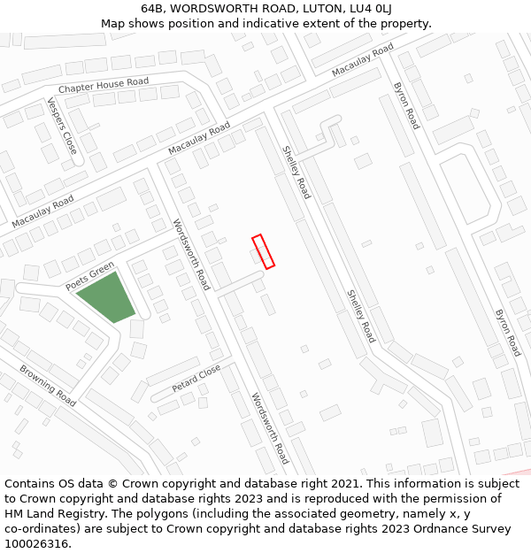 64B, WORDSWORTH ROAD, LUTON, LU4 0LJ: Location map and indicative extent of plot