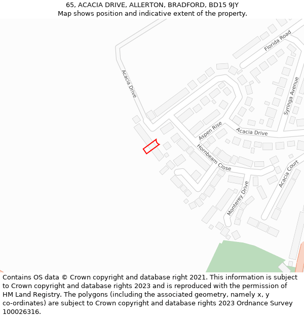 65, ACACIA DRIVE, ALLERTON, BRADFORD, BD15 9JY: Location map and indicative extent of plot