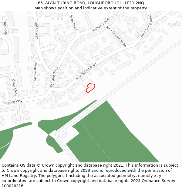 65, ALAN TURING ROAD, LOUGHBOROUGH, LE11 2NQ: Location map and indicative extent of plot