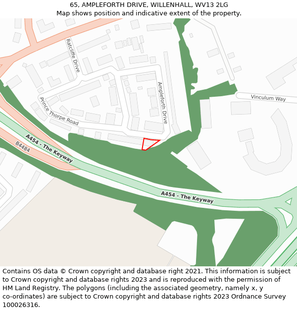 65, AMPLEFORTH DRIVE, WILLENHALL, WV13 2LG: Location map and indicative extent of plot