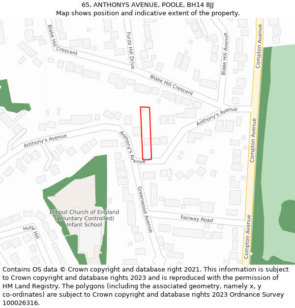 65, ANTHONYS AVENUE, POOLE, BH14 8JJ: Location map and indicative extent of plot