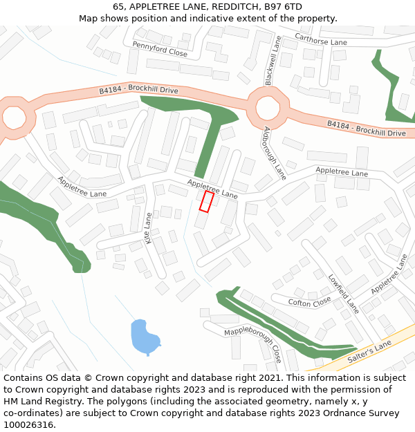 65, APPLETREE LANE, REDDITCH, B97 6TD: Location map and indicative extent of plot