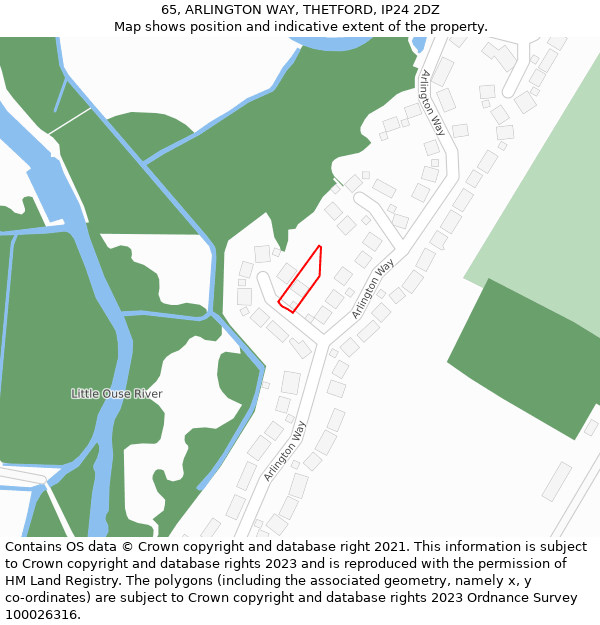 65, ARLINGTON WAY, THETFORD, IP24 2DZ: Location map and indicative extent of plot