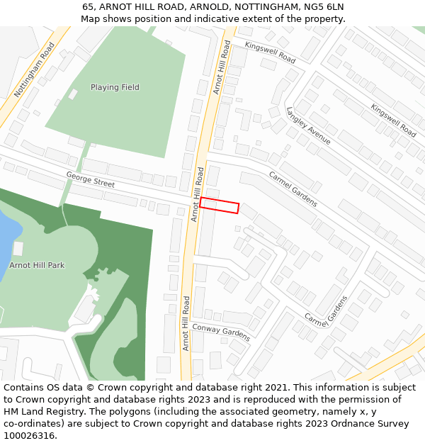 65, ARNOT HILL ROAD, ARNOLD, NOTTINGHAM, NG5 6LN: Location map and indicative extent of plot