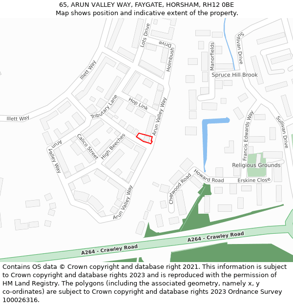 65, ARUN VALLEY WAY, FAYGATE, HORSHAM, RH12 0BE: Location map and indicative extent of plot