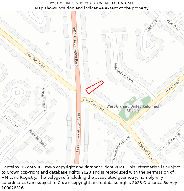 65, BAGINTON ROAD, COVENTRY, CV3 6FP: Location map and indicative extent of plot