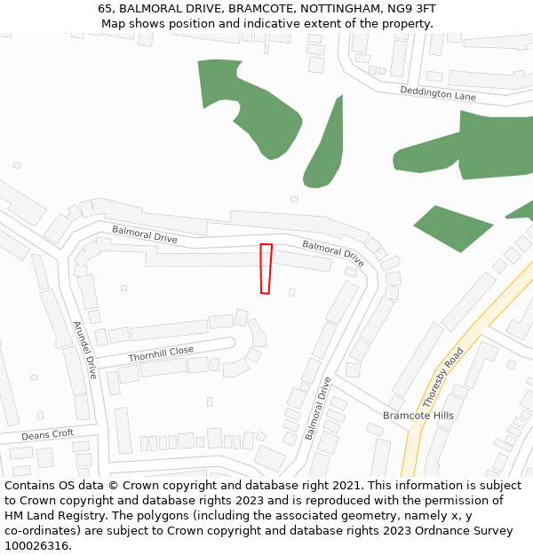65, BALMORAL DRIVE, BRAMCOTE, NOTTINGHAM, NG9 3FT: Location map and indicative extent of plot