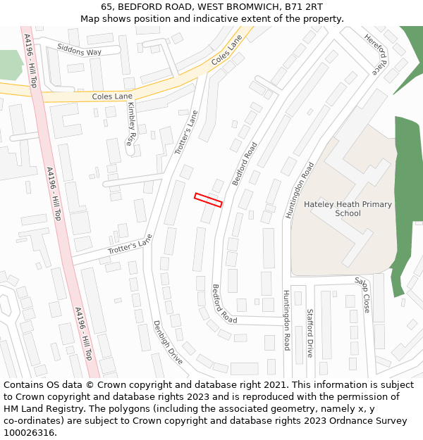 65, BEDFORD ROAD, WEST BROMWICH, B71 2RT: Location map and indicative extent of plot