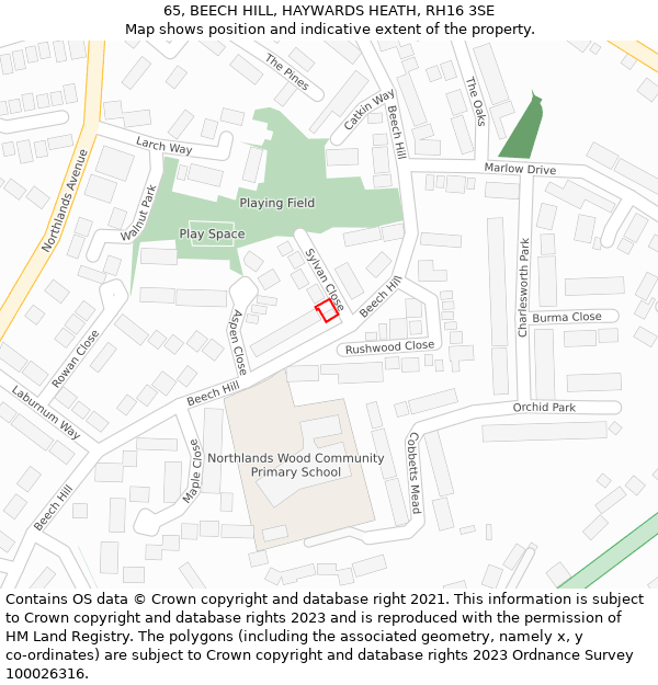 65, BEECH HILL, HAYWARDS HEATH, RH16 3SE: Location map and indicative extent of plot