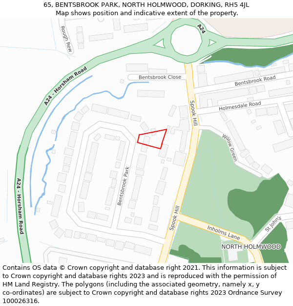 65, BENTSBROOK PARK, NORTH HOLMWOOD, DORKING, RH5 4JL: Location map and indicative extent of plot