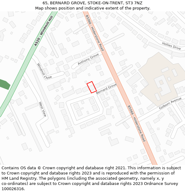 65, BERNARD GROVE, STOKE-ON-TRENT, ST3 7NZ: Location map and indicative extent of plot