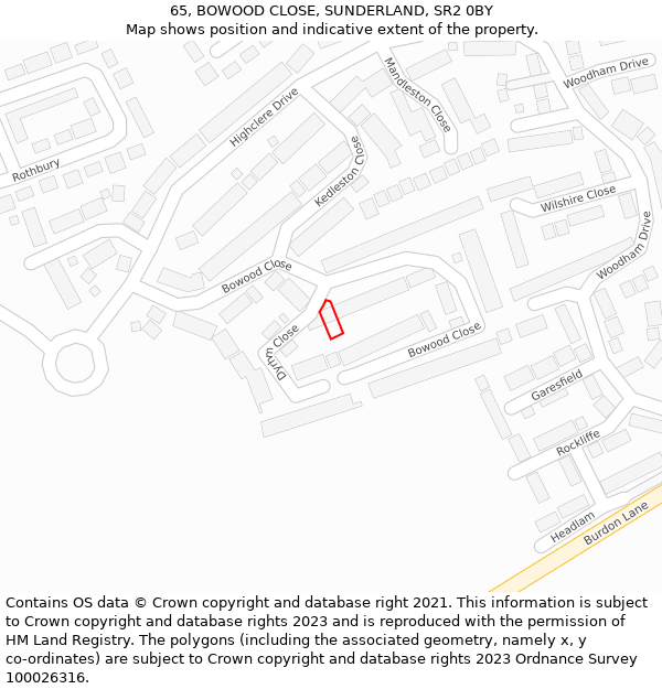 65, BOWOOD CLOSE, SUNDERLAND, SR2 0BY: Location map and indicative extent of plot