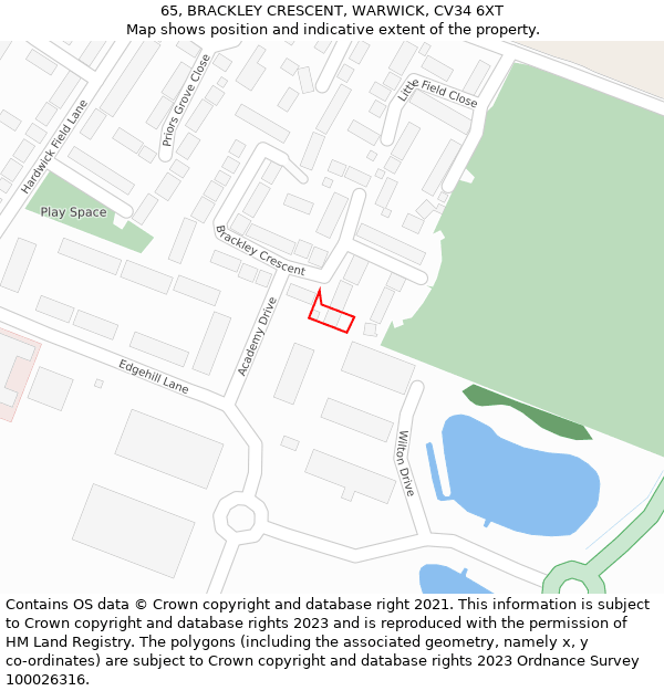 65, BRACKLEY CRESCENT, WARWICK, CV34 6XT: Location map and indicative extent of plot