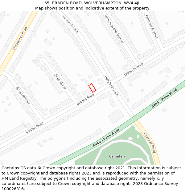 65, BRADEN ROAD, WOLVERHAMPTON, WV4 4JL: Location map and indicative extent of plot