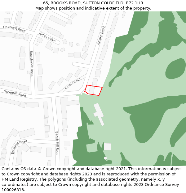 65, BROOKS ROAD, SUTTON COLDFIELD, B72 1HR: Location map and indicative extent of plot