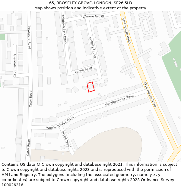 65, BROSELEY GROVE, LONDON, SE26 5LD: Location map and indicative extent of plot