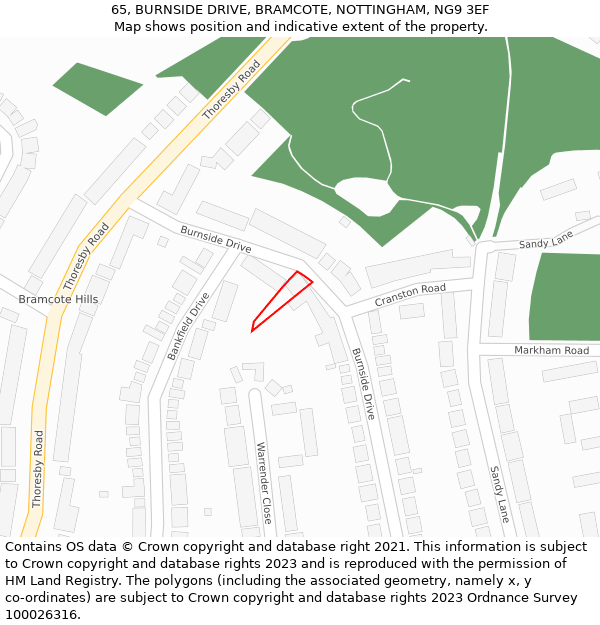 65, BURNSIDE DRIVE, BRAMCOTE, NOTTINGHAM, NG9 3EF: Location map and indicative extent of plot