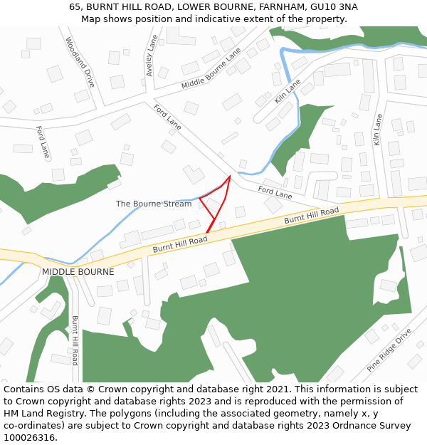 65, BURNT HILL ROAD, LOWER BOURNE, FARNHAM, GU10 3NA: Location map and indicative extent of plot