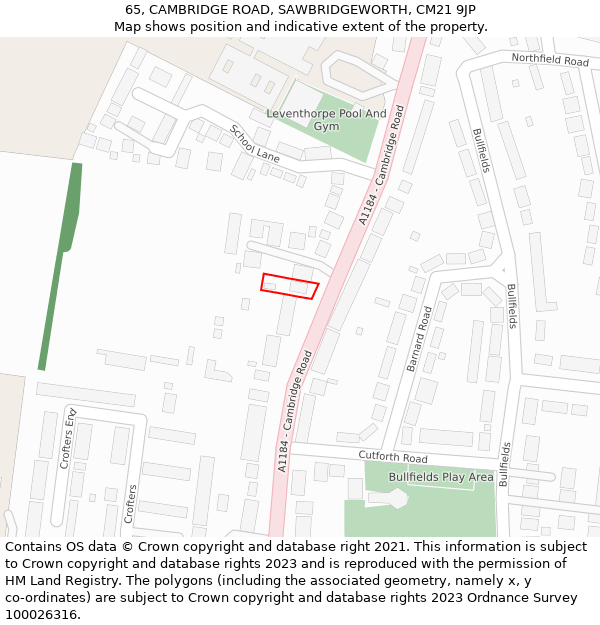 65, CAMBRIDGE ROAD, SAWBRIDGEWORTH, CM21 9JP: Location map and indicative extent of plot